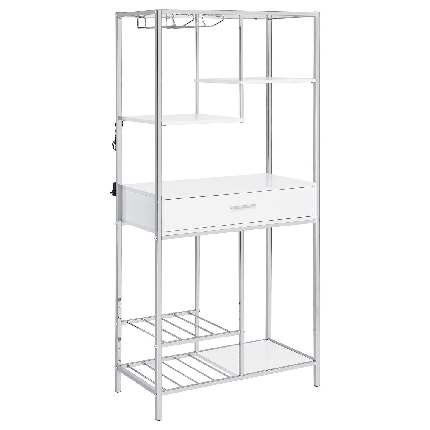 Draper - 5 Shelf LED Wine Cabinet With Pull Out Drawer - Gloss White