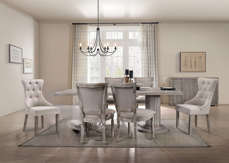 Gabrian - Juego de comedor de 7 piezas, madera recuperada - Beige / Gris
