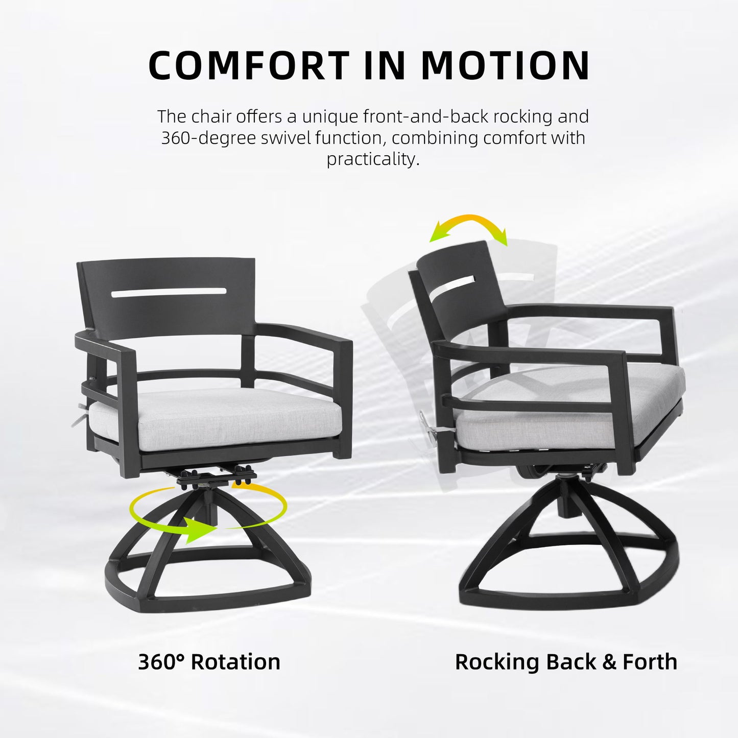 Outdoor Patio Swivel Rocker With Outdoor Grade Sunbrella Fabric Cushions (Set of 2) - Ember Black