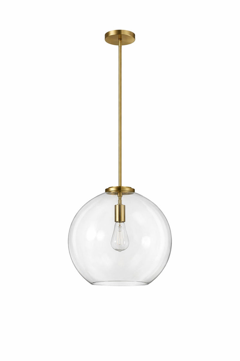 Gleam - Single Light Pendant Lamp With Clear Globe Satin - Antique Brass / Clear / Gold