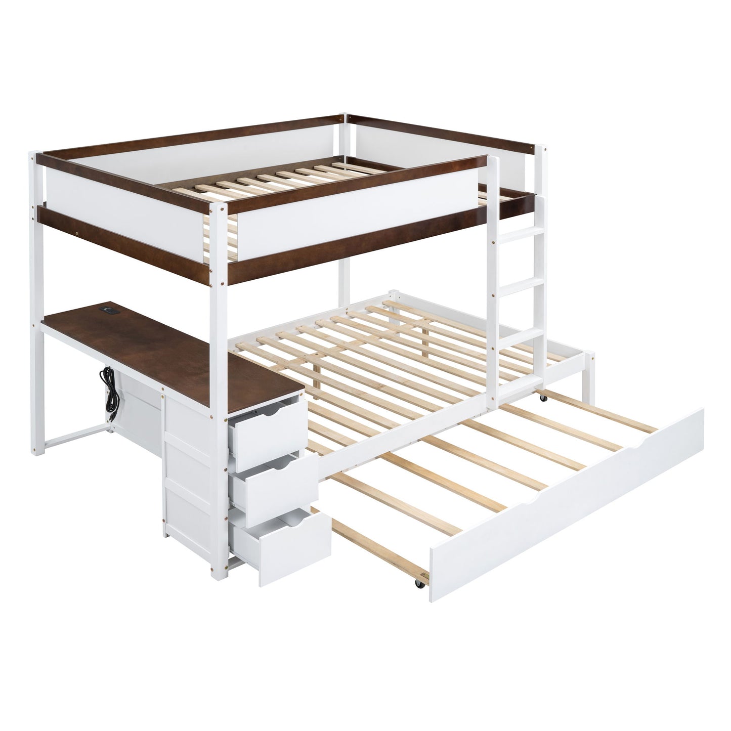 Bunk Bed With Twin Size Trundle, Storage And Desk