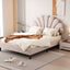 Upholstered Platform Bed With Flower Pattern Headboard