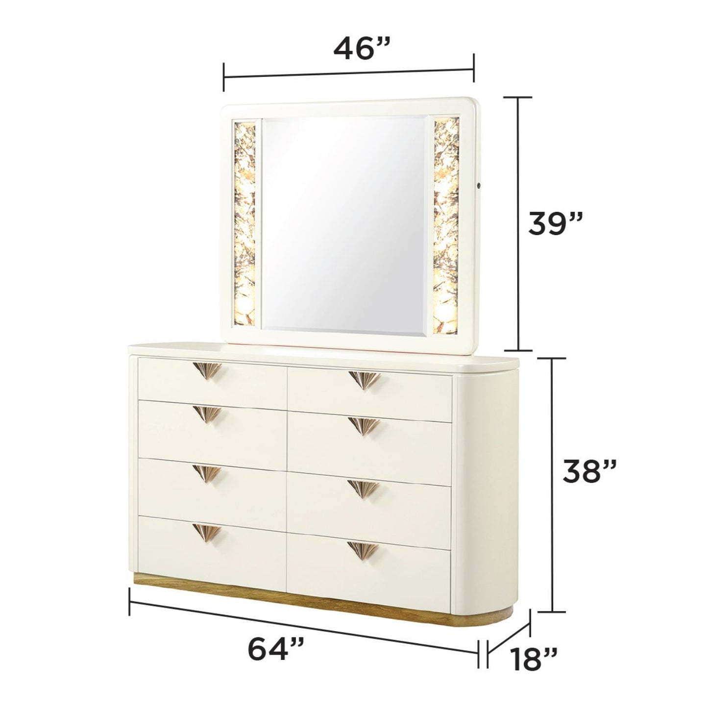 La Pierre - Rectangular Mirror With LED Lighting Panels - Beige