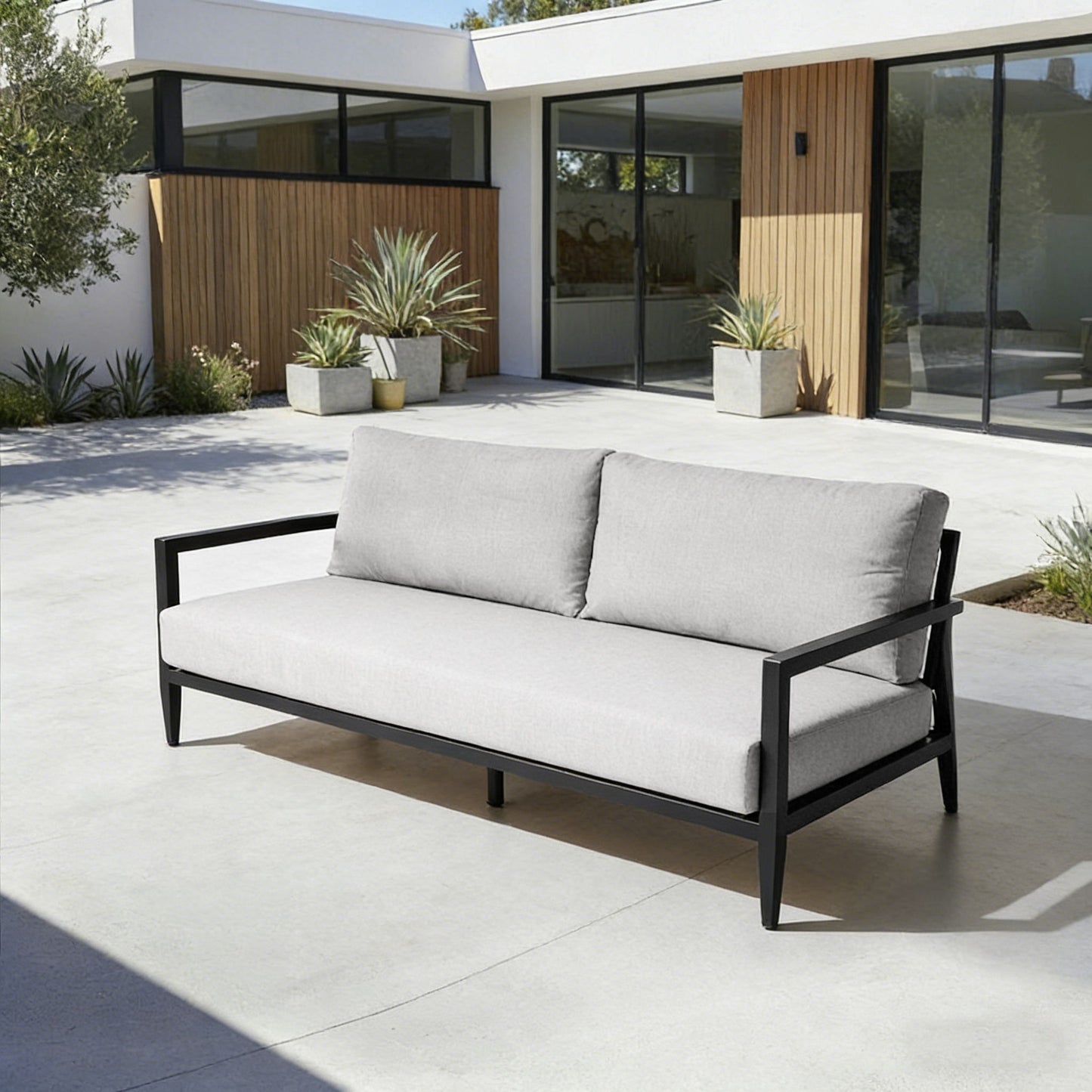 Outdoor Bench Seat Sofa, Sunbrella Cushion, Weather Resistant For Patio - Ember Black