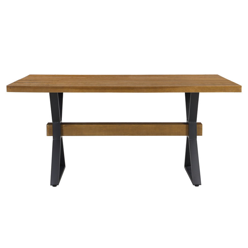 Farmhouse Style X Shaped Legs Dining Table With Moulded Details - Brown