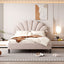 Upholstered Platform Bed With Flower Pattern Headboard