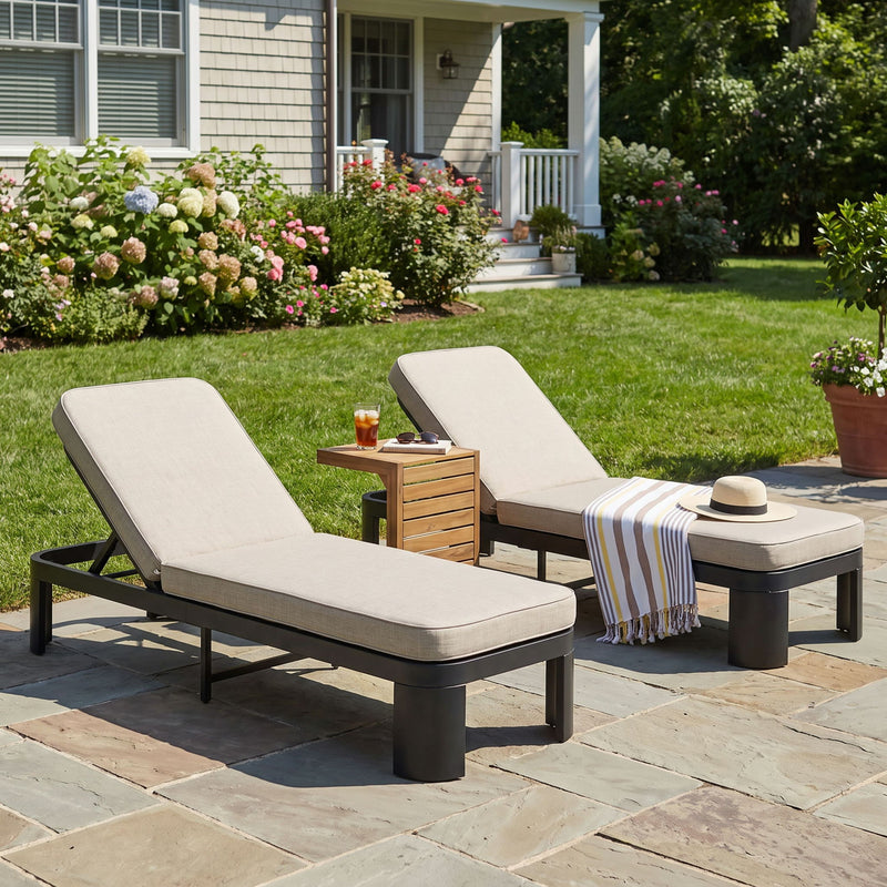 Outdoor Chaise Lounge Set With Side Table, 5 Position Adjustable Patio Recliner