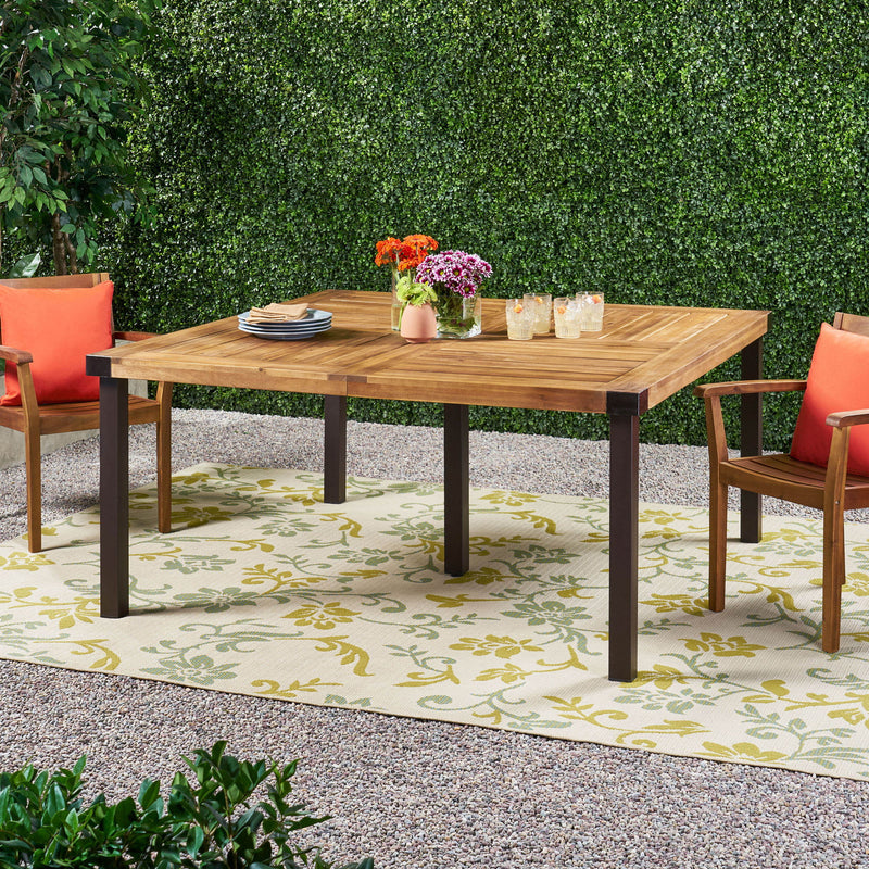 Lankershim - Modern Industrial Dining Table With Acacia Wood Slat Design - Teak