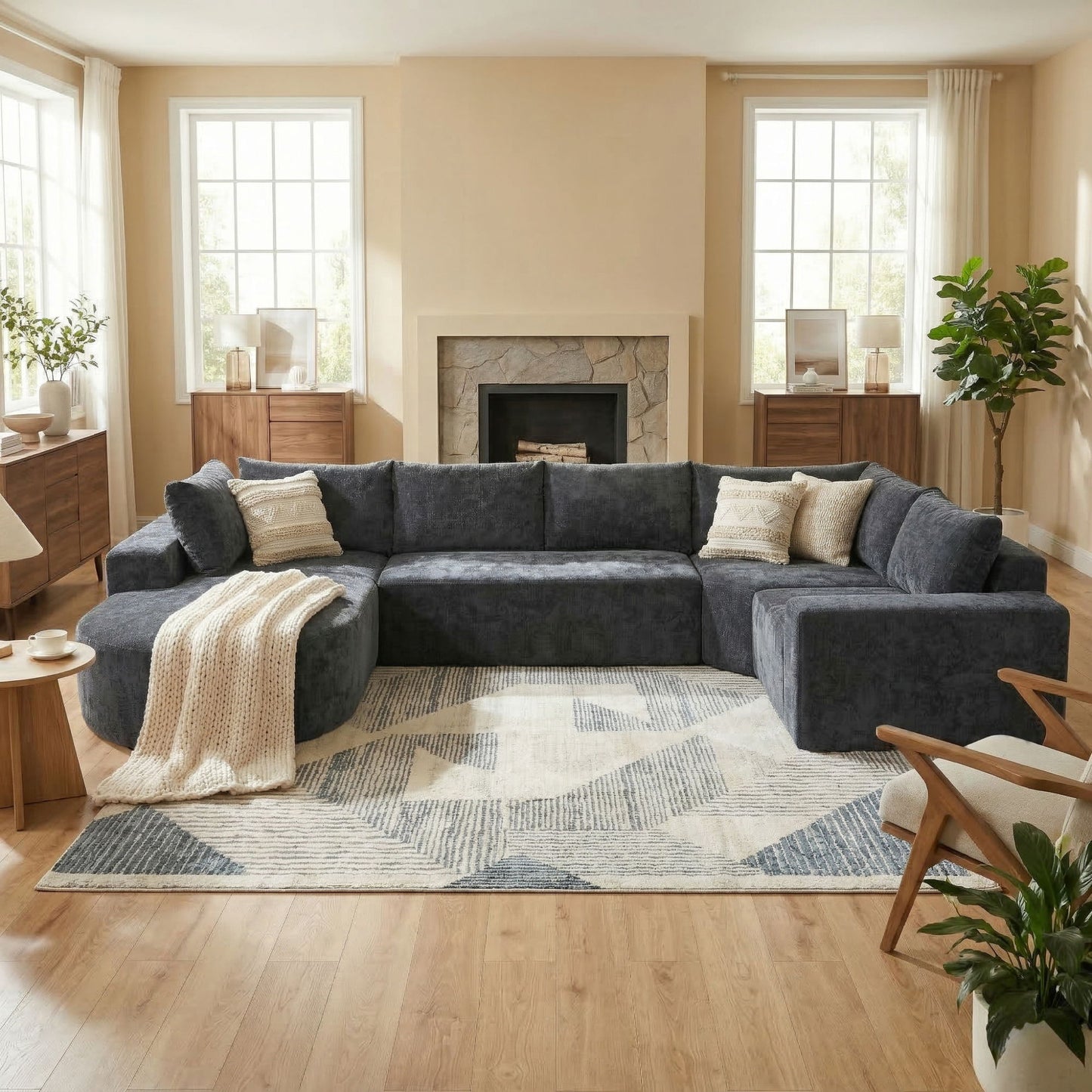 Modular Cloud Sectional Sofa Set, U-Shaped Upholstered Couch With Deep Seat