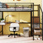 Loft Bed With Desk And Grid, Stylish Frame With Lateral Storage Ladder And Wardrobe