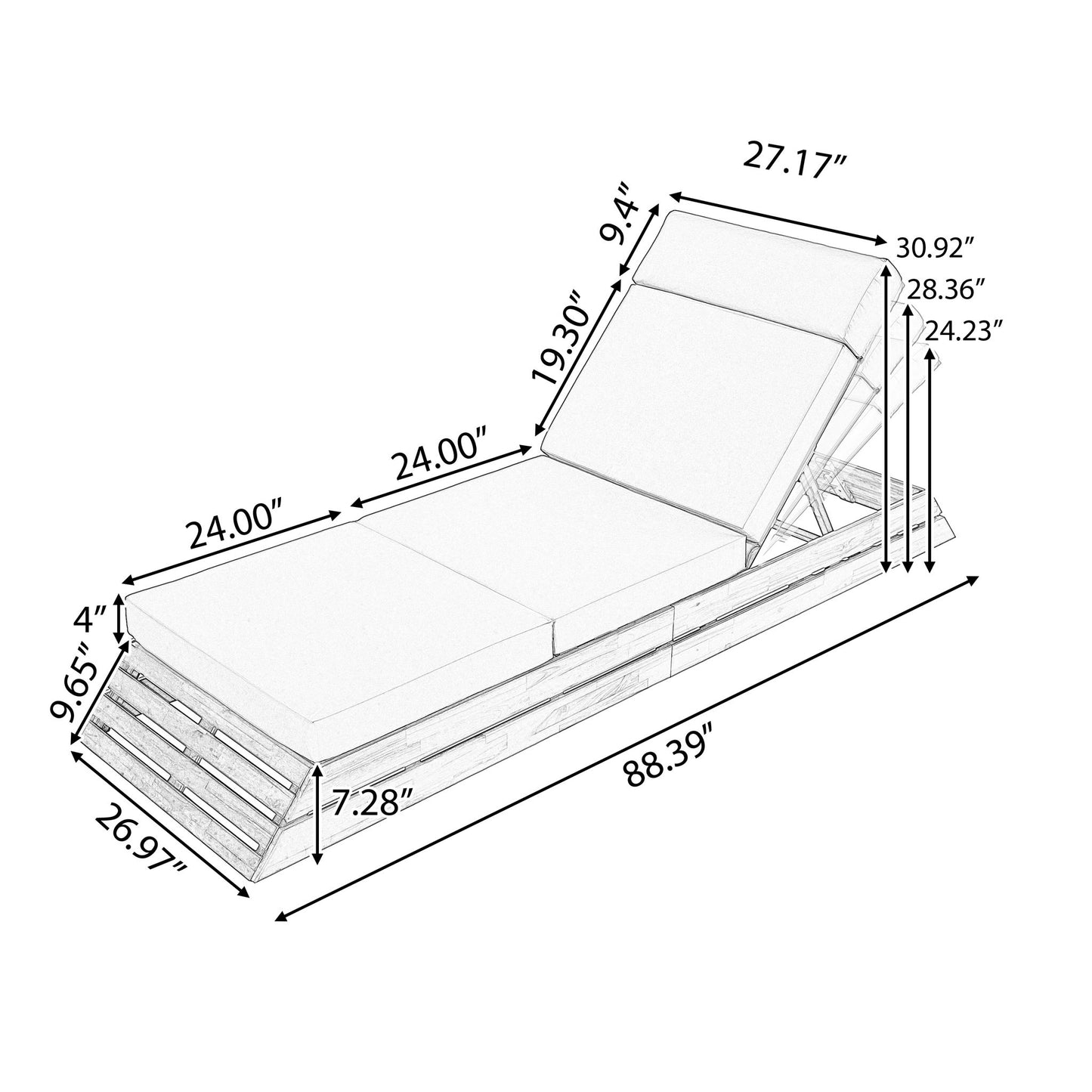 Chaise Lounge Set With 4 Fold Cushion And Built In Headrest
