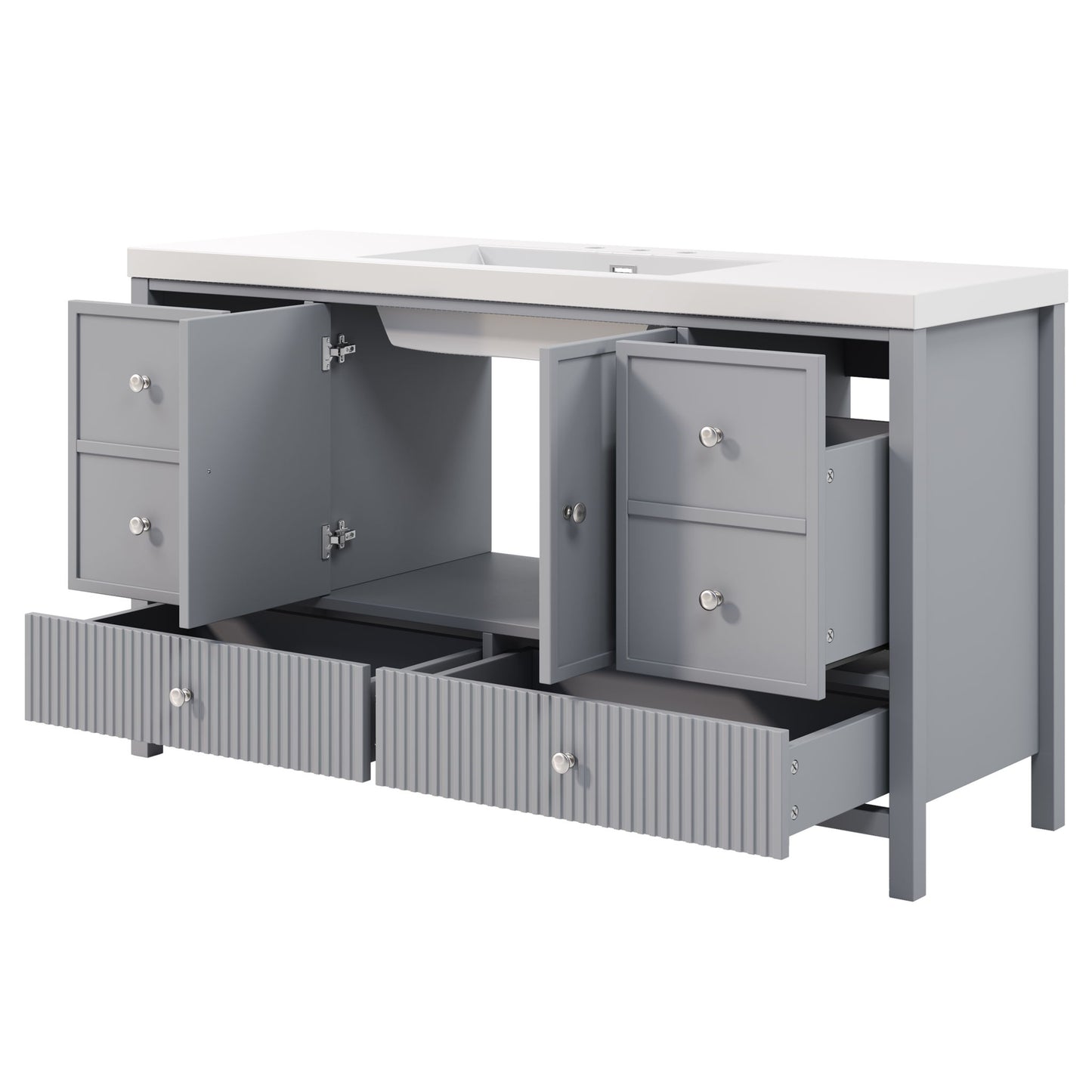 Bathroom Vanity With Separate Sink, Soft Close Doors And 4 Drawers