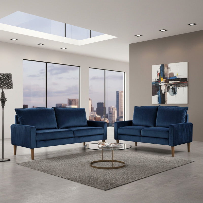 Upholstered Loveseat Sofa, 2 Seater Couch For Living Room Apartment - Dark Blue
