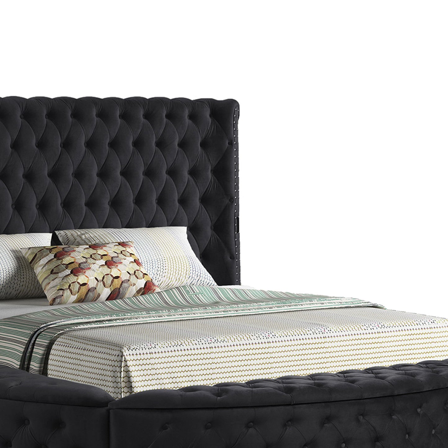 Hazel - Queen Size Tufted Storage Bed & Bluetooth Speakers, USB Port - Black