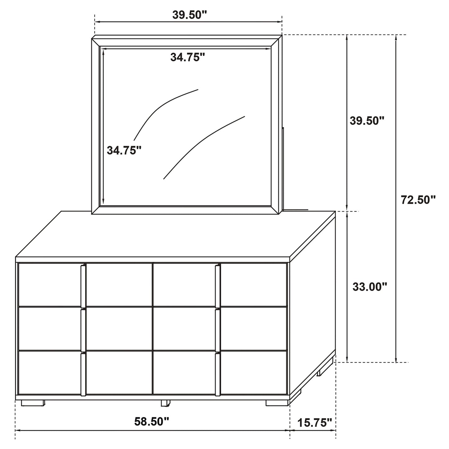 Jeremiah - 6 Drawer Dresser With Mirror - Black