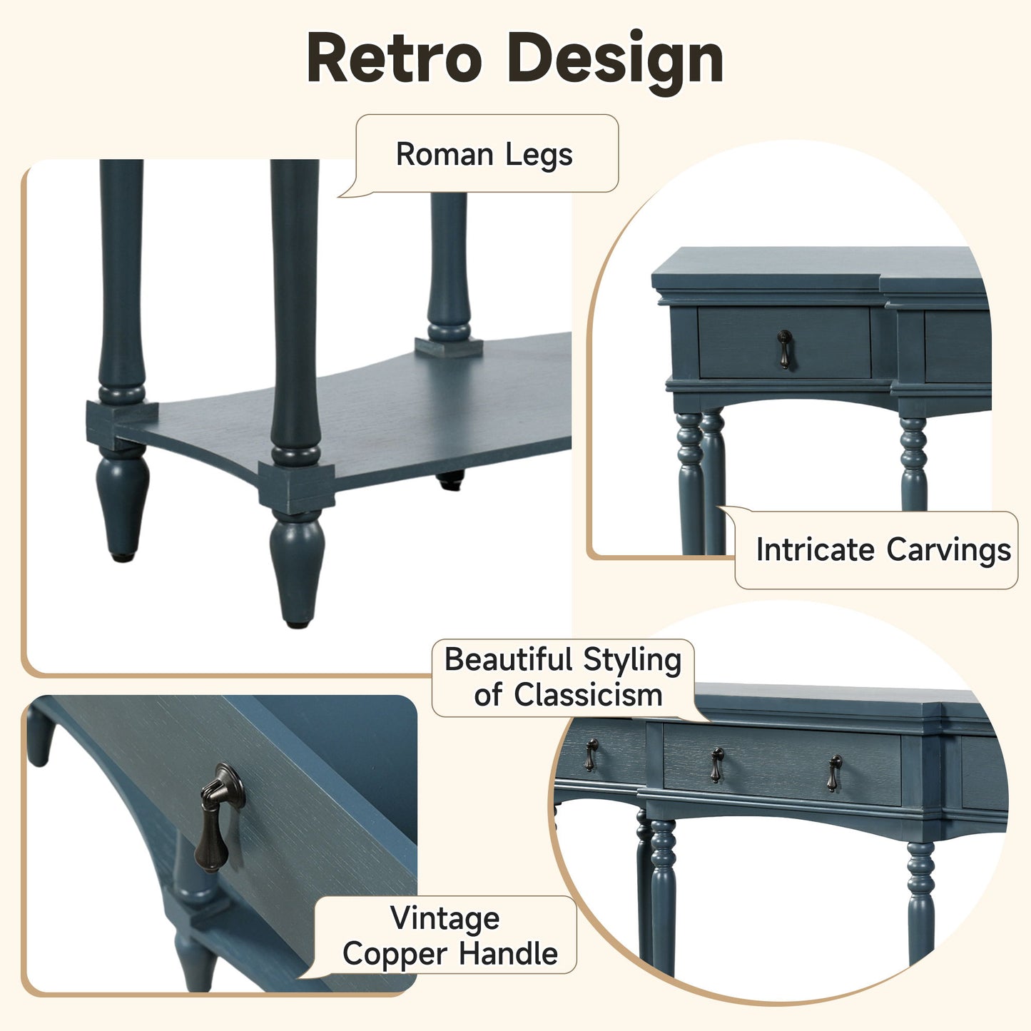 Retro Console Table With 3 Soft Close Drawers