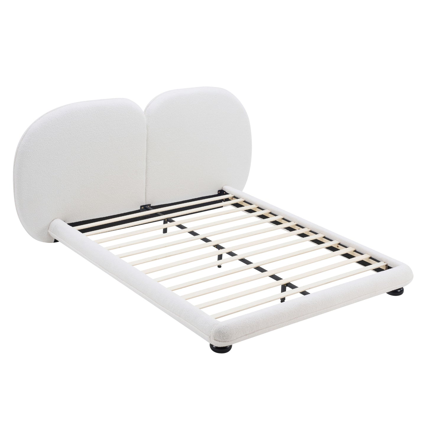 Queen Size Upholstered Platform Bed Frame With Split Headboard - White