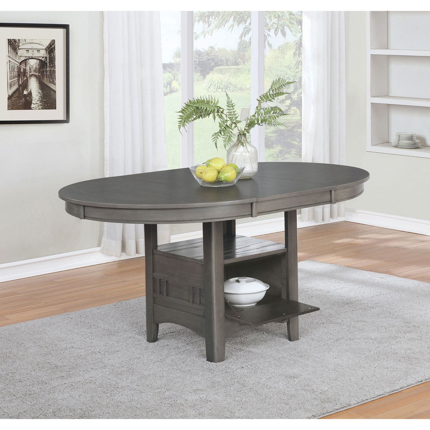 Lavon - Oval Extension Leaf Dining Table With Built In Storage - Gray