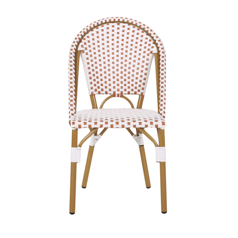 Outdoor Rattan And Aluminum French Bistro Chairs (Set of 2) Bamboo Print - Rust Red / White