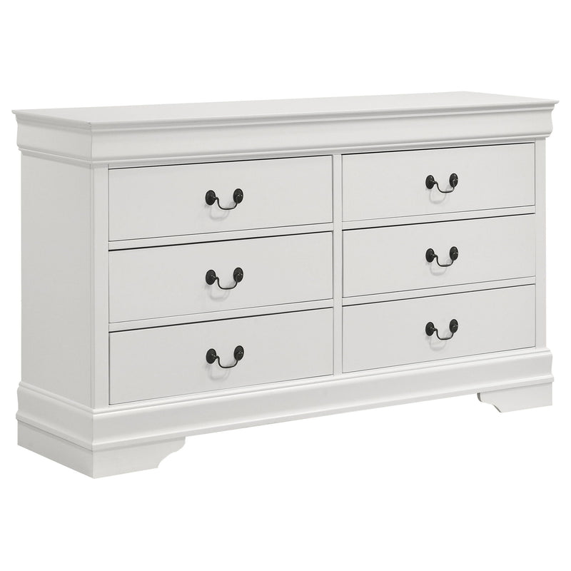 Mckee - Juego de dormitorio de 4 piezas tamaño Queen, incluye cama, mesita de noche, cómoda y espejo - Blanco