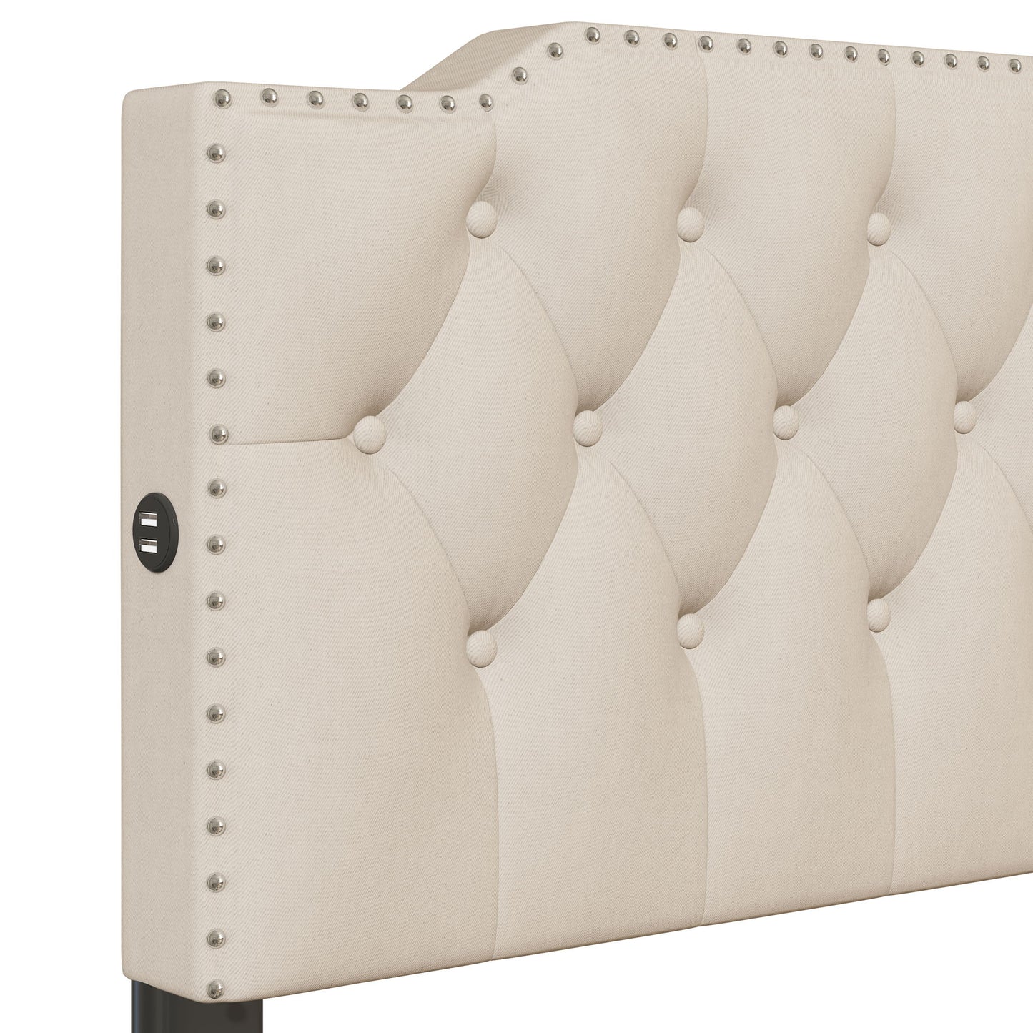 Upholstered Platform Bed With 2 Drawers And 2 Sets Of USB Ports On Each Side, Fabric