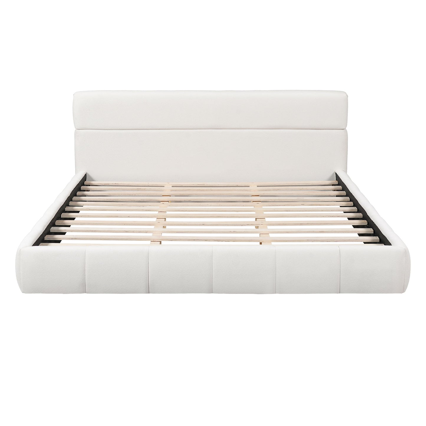 Upholstered Platform Bed Frame With Soft Boucle Headboard