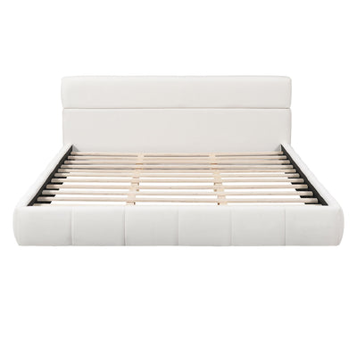 Upholstered Platform Bed Frame With Soft Boucle Headboard
