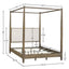 Queen Canopy Bed Frame With Upholstered Headboard - Brown
