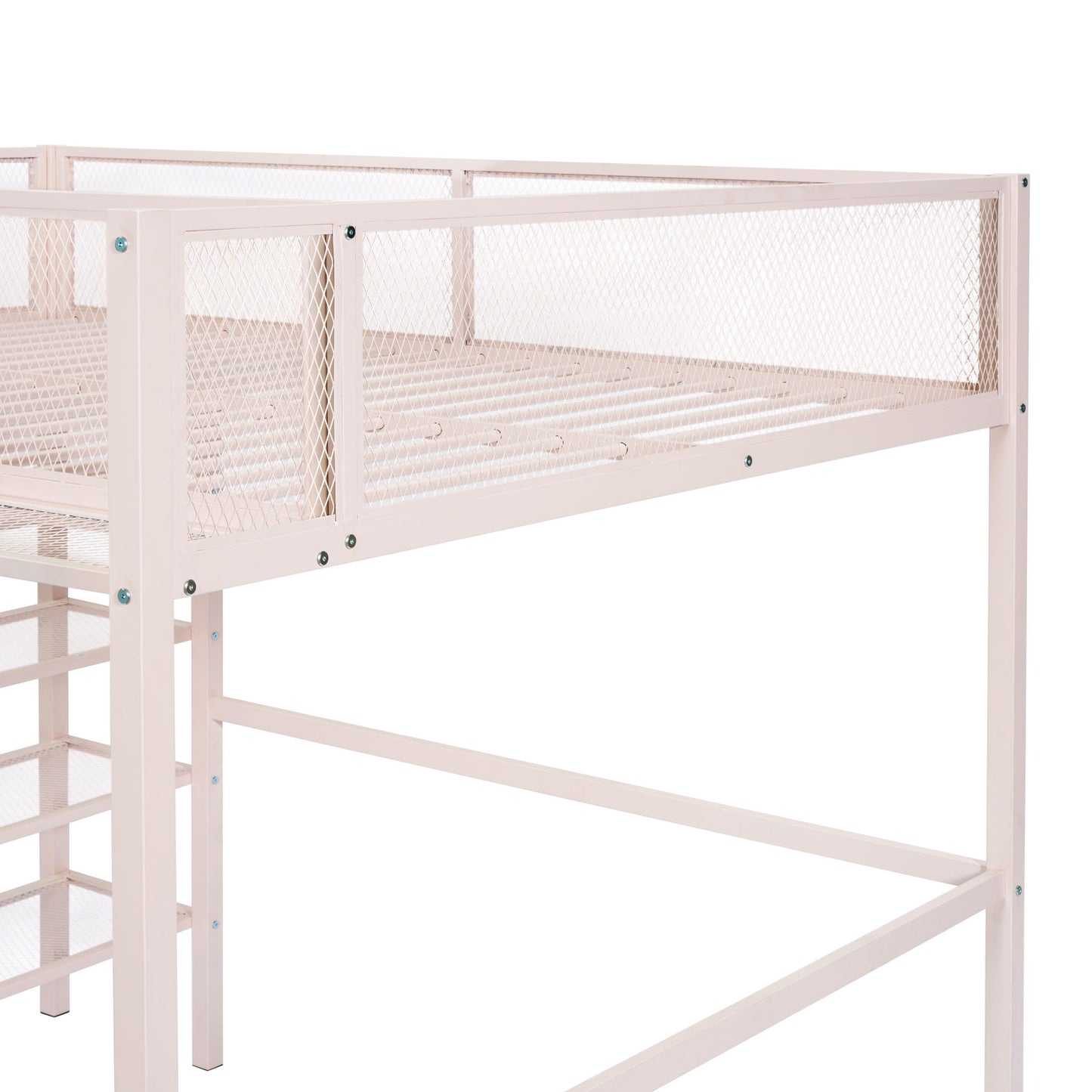 Loft Bed With 4 Tier Shelves And Storage