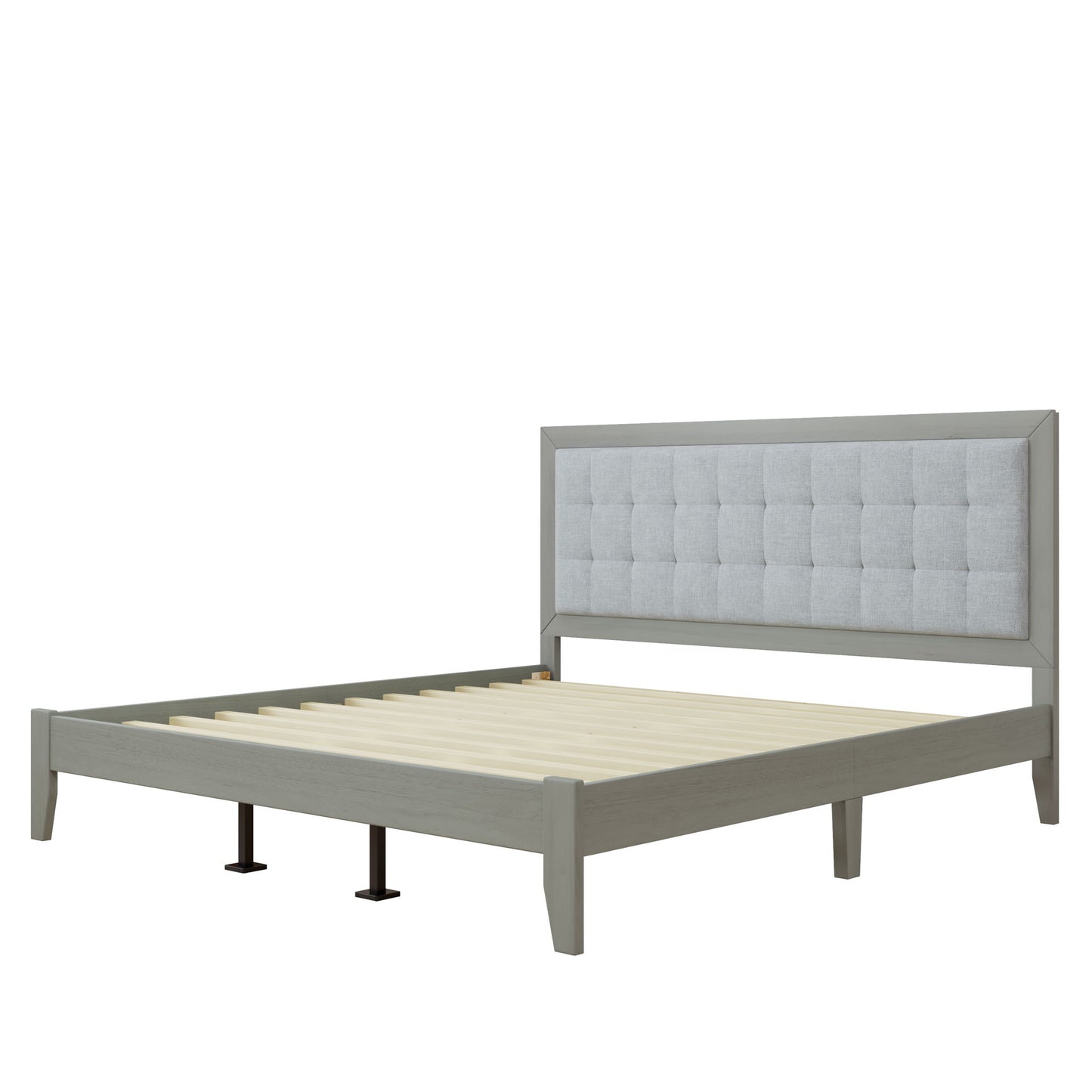 Mid Century Modern Platform Bed With Upholstered Headboard