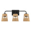 Moonlit - 3 Lights Wall Sconce With Shade, Bathroom Lighting Fixtures Over Mirror - Black / Rattan