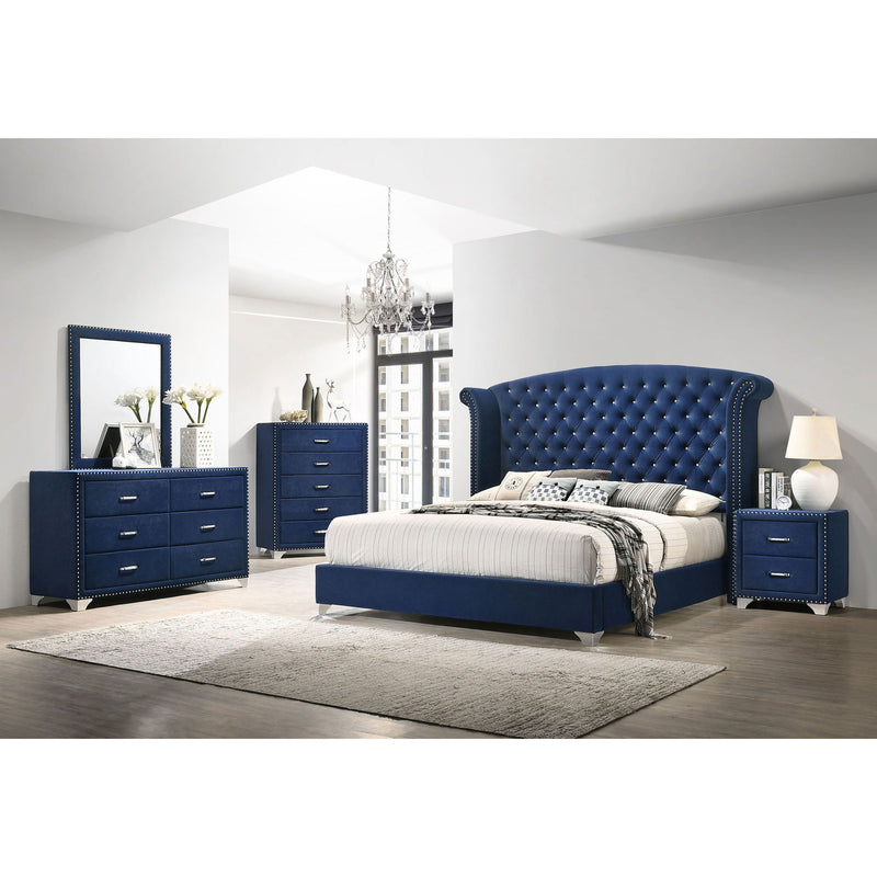 6 Drawer Upholstered Dresser With Mirror - Blue