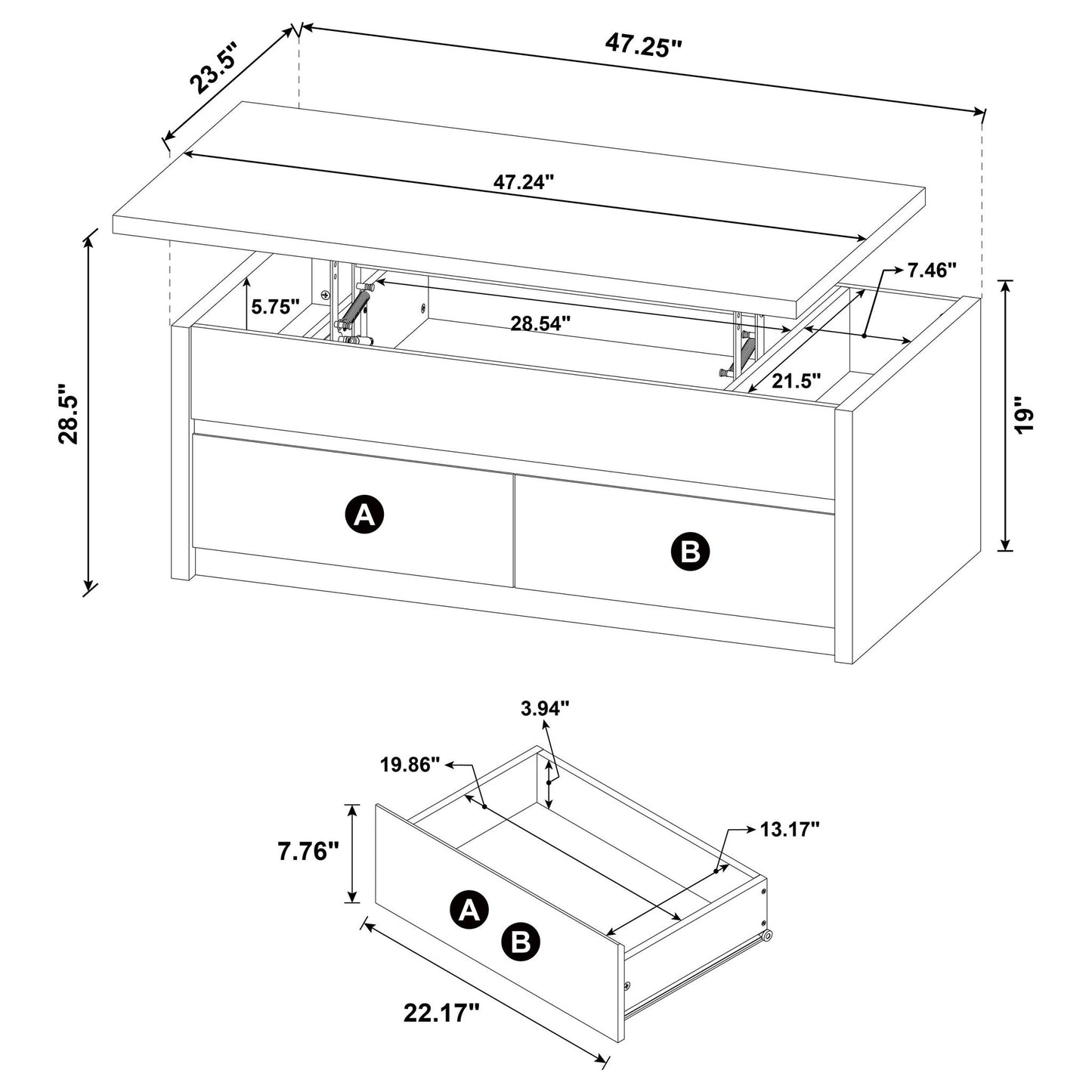 Canyon - Lift Top Table With Dual Drawers Storage Solution - Black