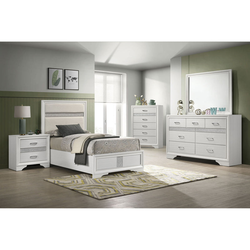 Panel Bed With Padded Headboard And Glittering Accent Stripes