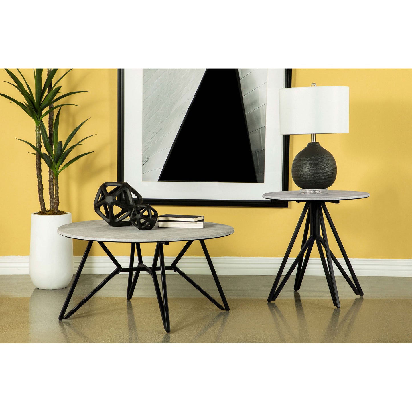 Travis - Round Top Coffee Table With Hairpin Legs - Gray / Black