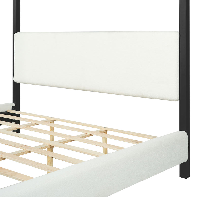 Queen Canopy Bed With Upholstery - White / Black