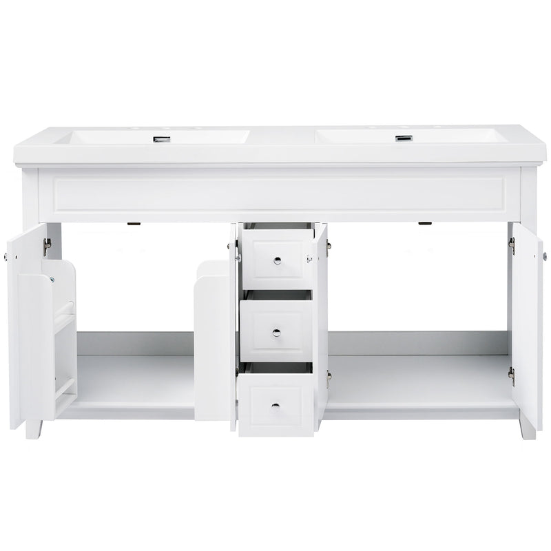 Bathroom Vanity With Double Sinks, 3 Drawers & 4 Doors - White