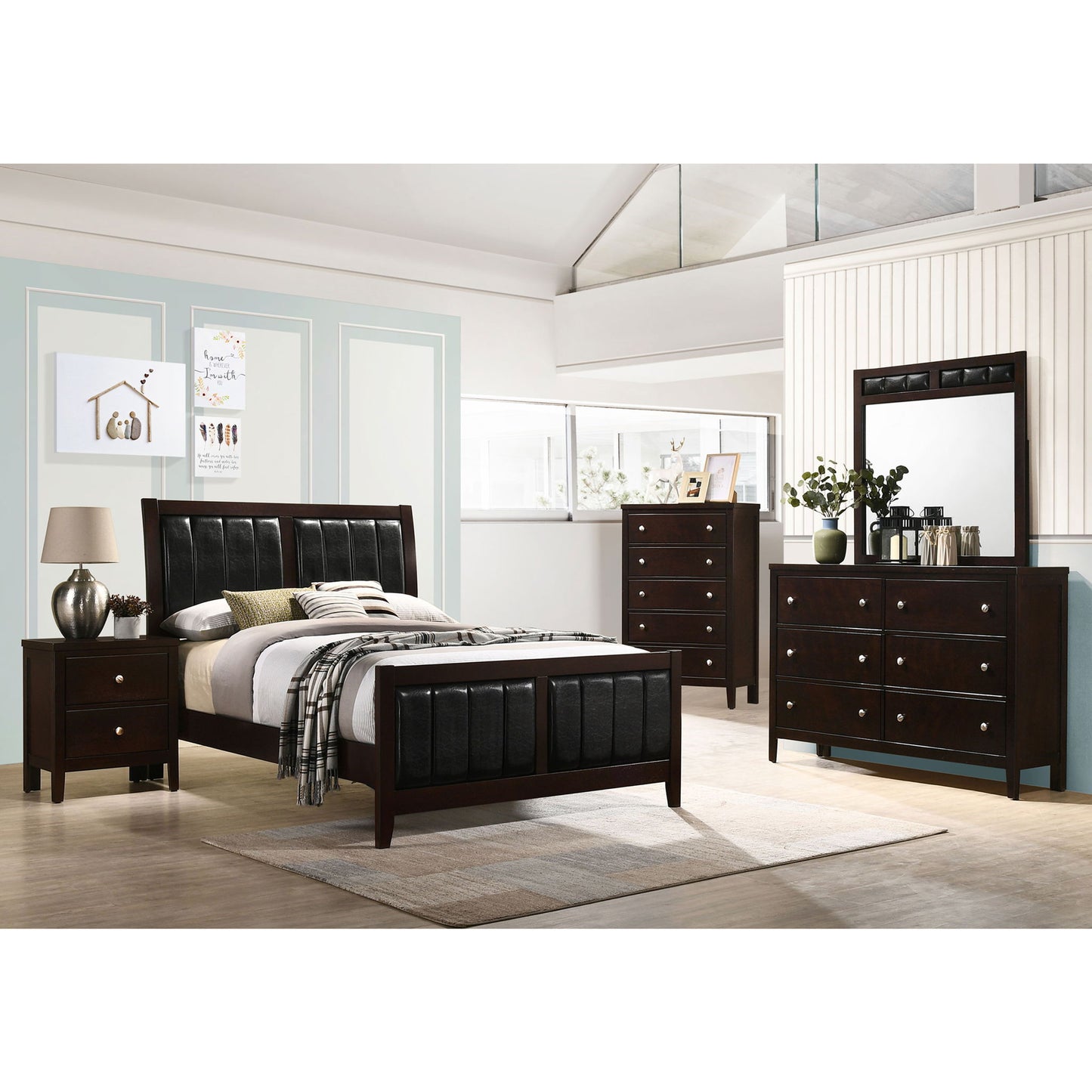 Full Panel Bed With Tufted Headboard Frame - Brown