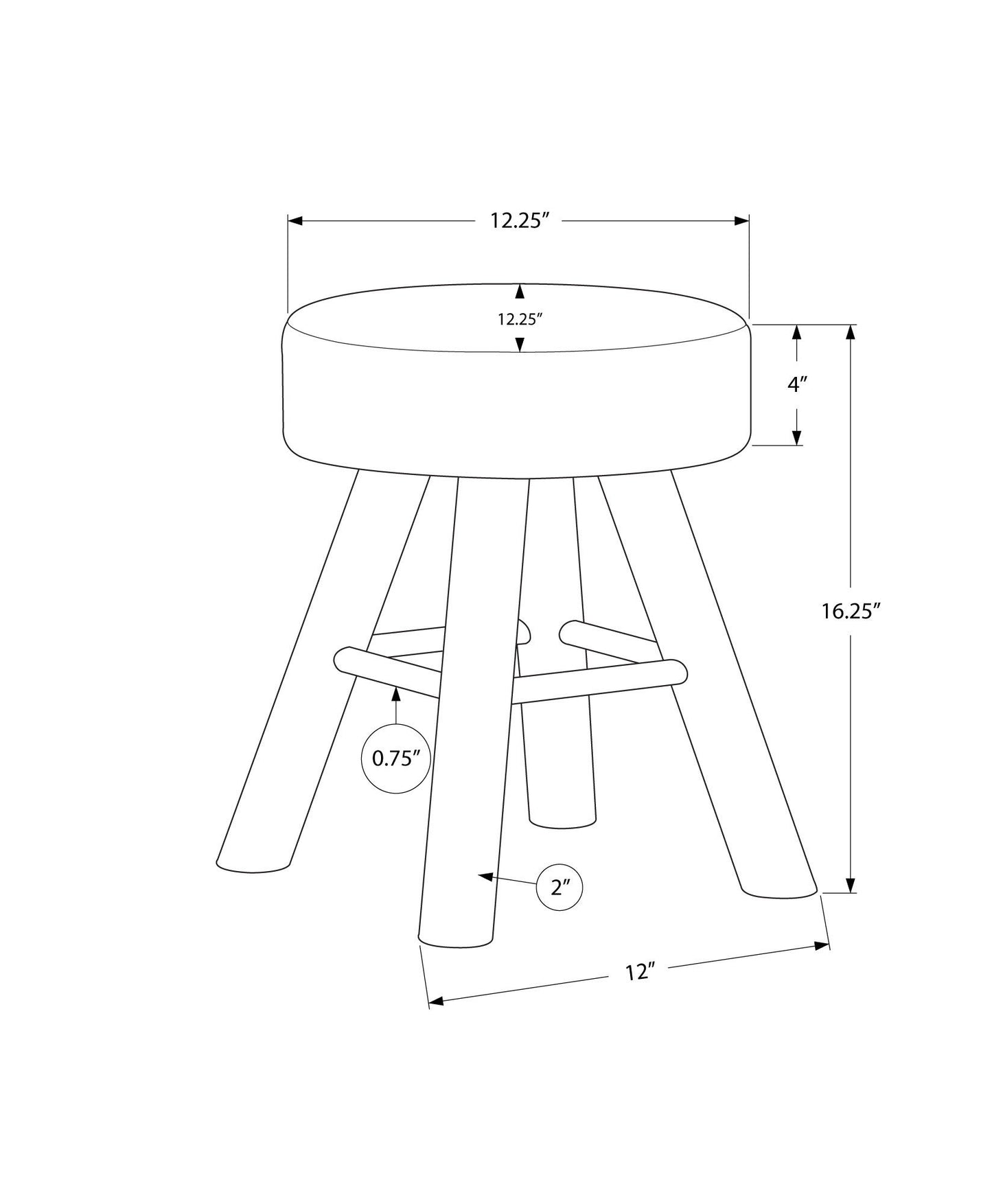 Ottoman, Pouf, Footrest, Foot Stool, Round, Natural Wood Legs, Contemporary, Modern