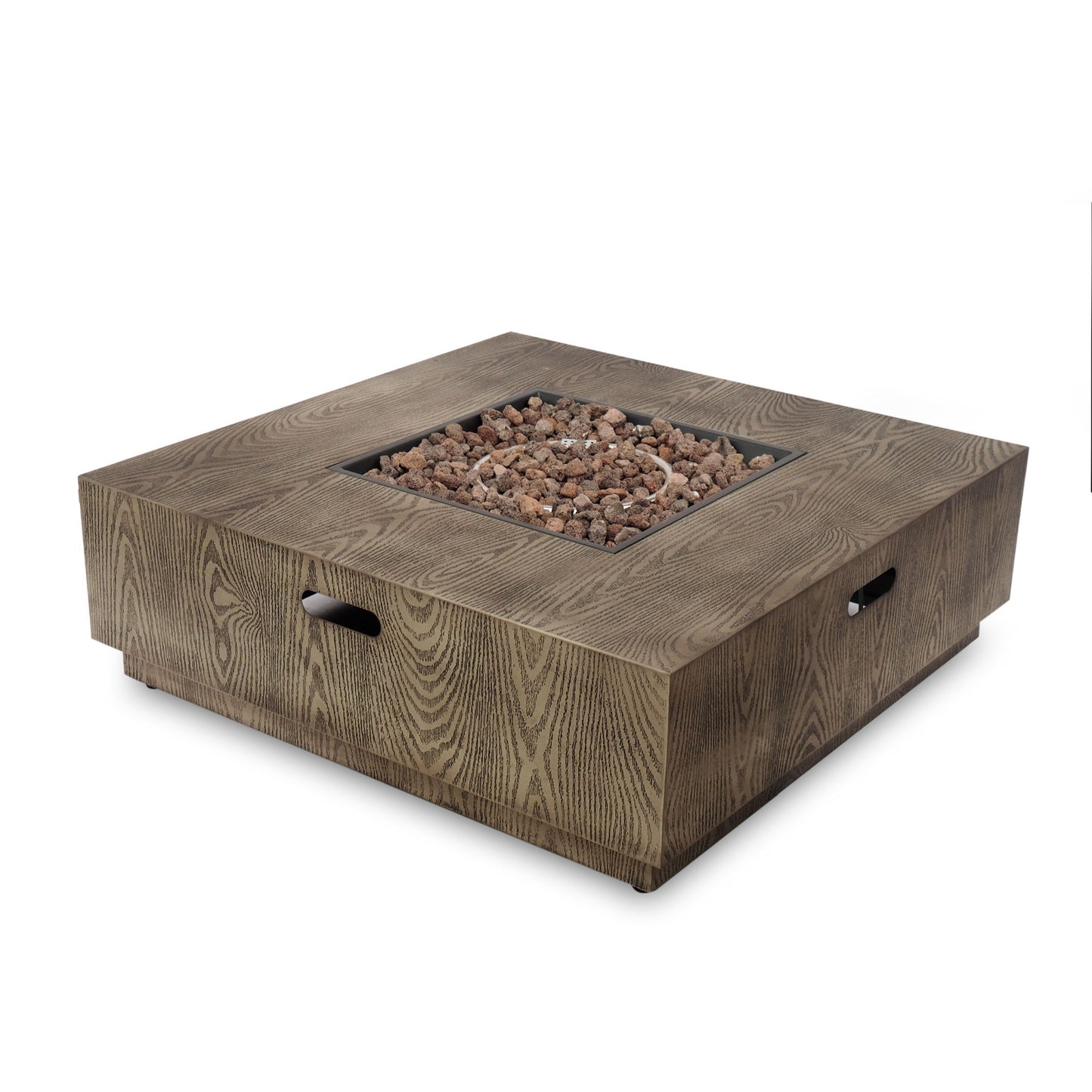 Wellington Square Iron Fire Pit With Wood Pattern Design And 50, 000 Btu Output