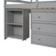 Loft Low Study Bed With Cabinet, Shelves And Rolling Portable Desk, Multiple Functions