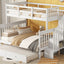 Bunk Bed With Twin Size Trundle, Storage And Guard Rail For Bedroom