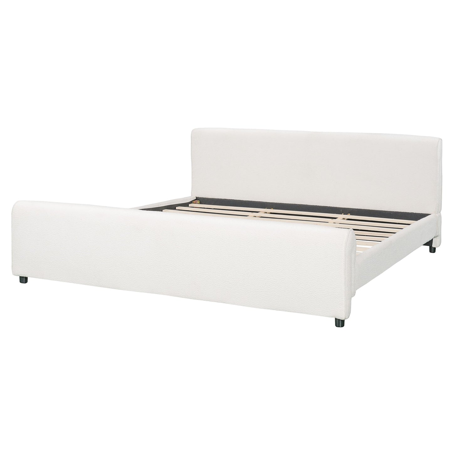 Luxury Upholstered Bed Frame With Curved Headboard & Footboard
