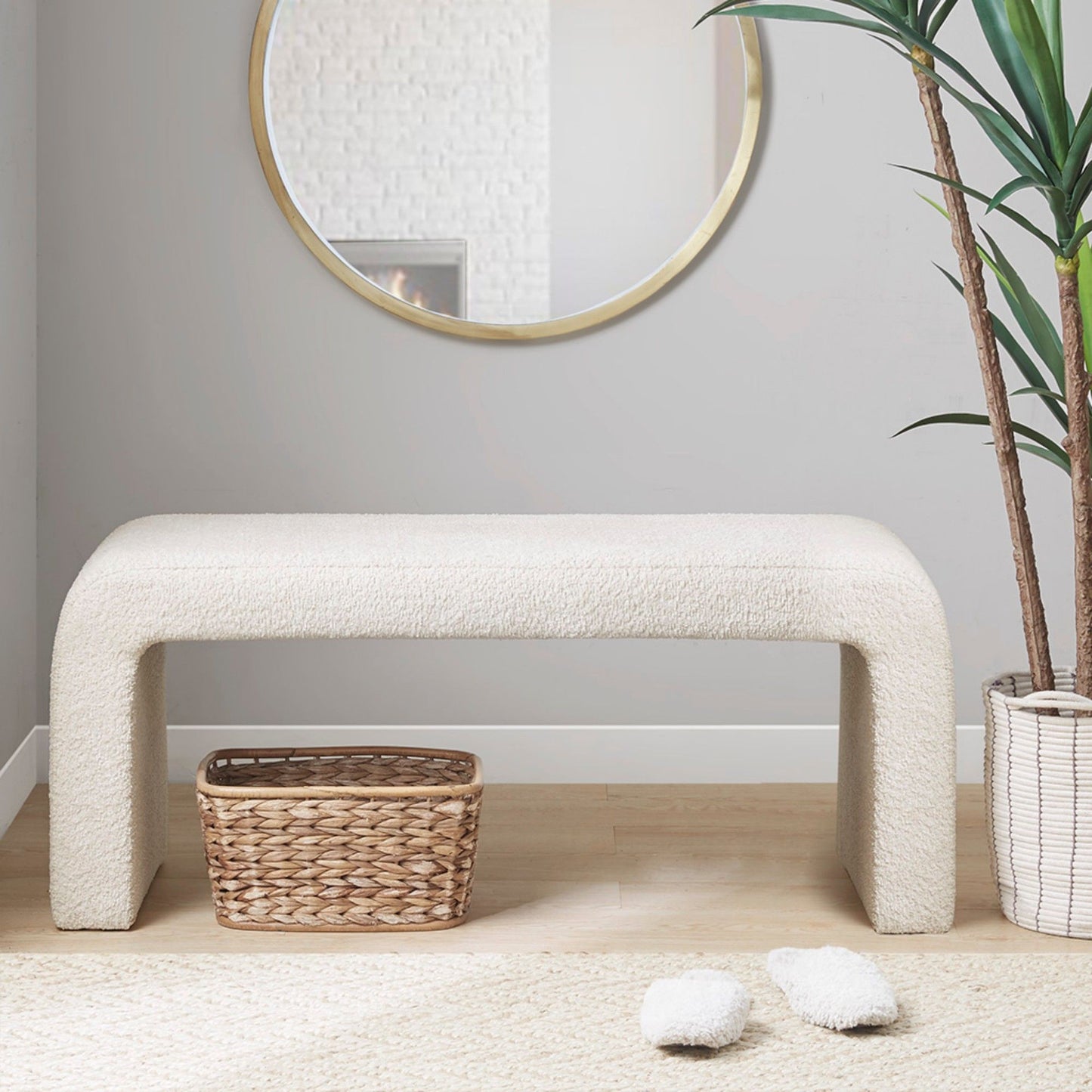 Modern Contemporary Boucle Waterfall Bench