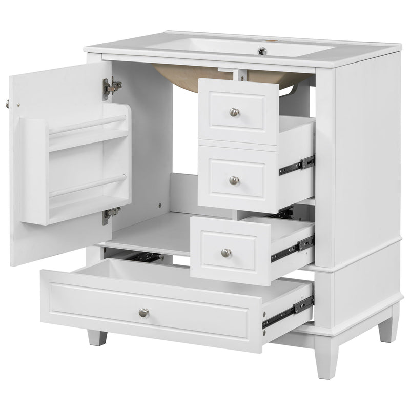 Freestanding Bathroom Vanity With Sink, Soft Close Door, 3 Drawers - White