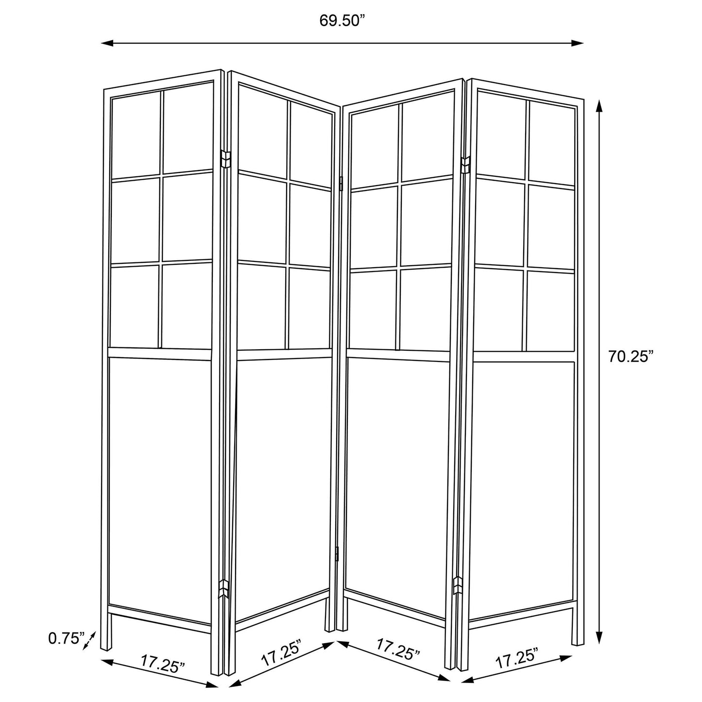 Gabby - 4 Panel Divider Folding Shoji Screen With Windowpane Details - Natural