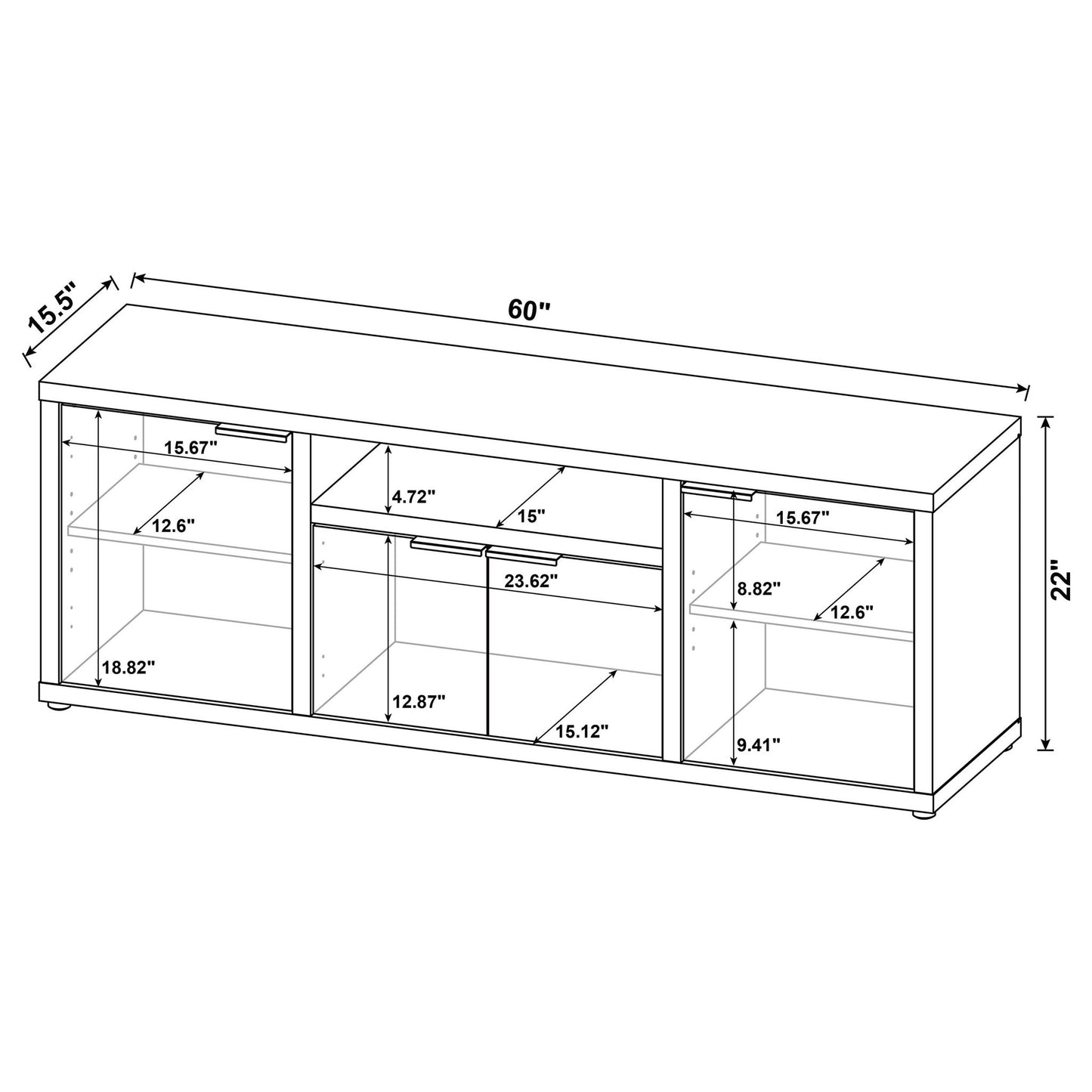 Noriega - 3 Piece TV Entertainment Center, Open & Concealed Storage - Wood