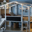 Loft House Bed With Ladder And Slide, With board And Light Strip On The Roof