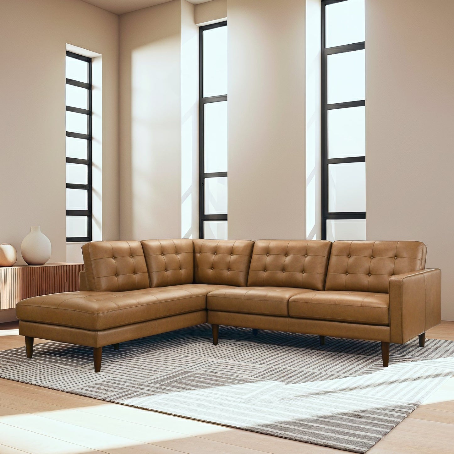 Lucco - L-Shaped Sectional Sofa With Chaise - Tan
