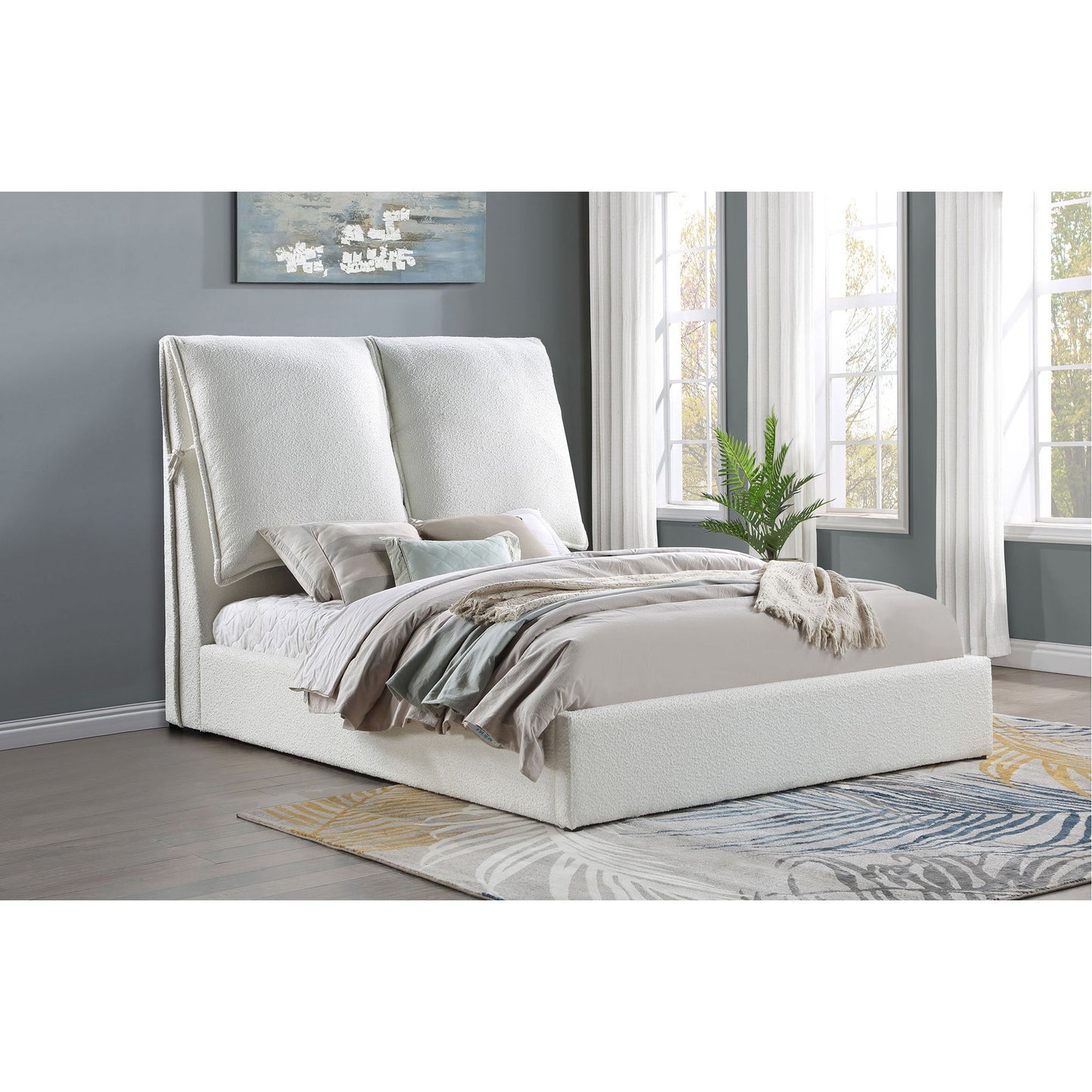 Corwyn - Queen Upholstered Panel Bed With Headboard Pillows - White